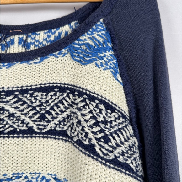 Free People Snow Angel Nordic Fair Isle Sweater Blue Thermal Knit Oversized Med - Picture 4 of 13